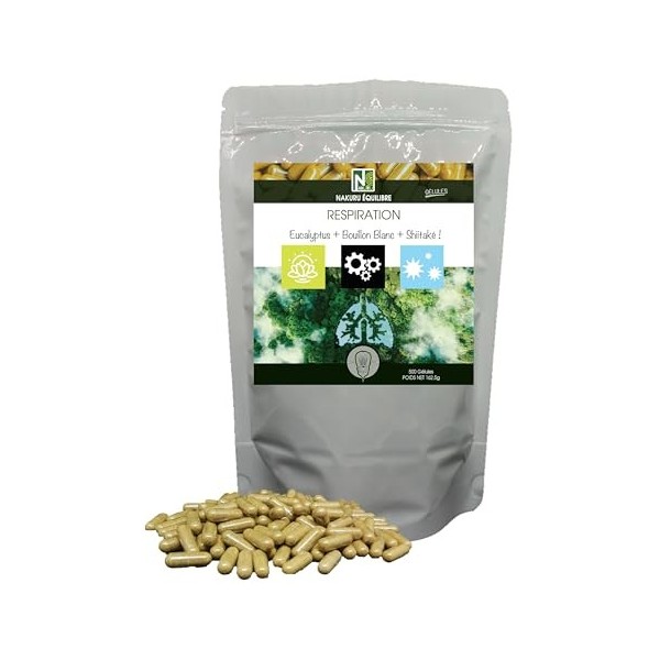NAKURU | Respiration | Gamme Équilibre | Fabriqué en France | "Eucalyptus + Bouillon Blanc + Shiitaké ! !" 90 Gélules Fer