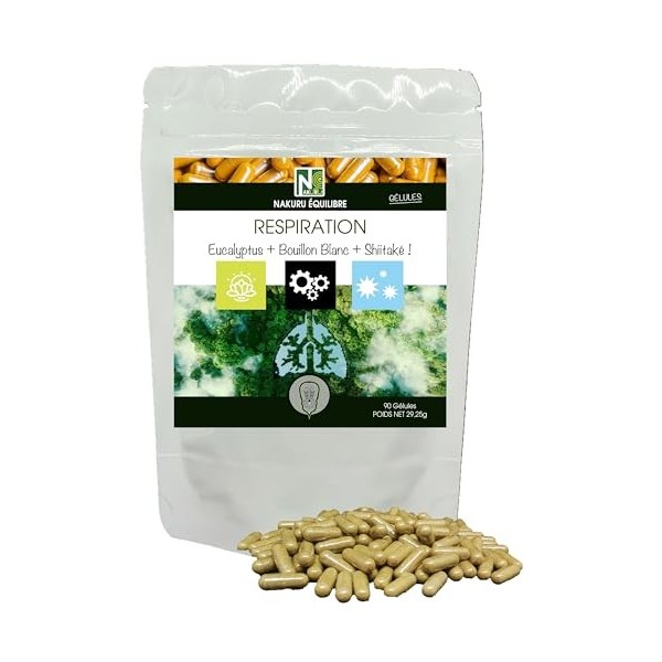 NAKURU | Respiration | Gamme Équilibre | Fabriqué en France | "Eucalyptus + Bouillon Blanc + Shiitaké ! !" 90 Gélules Fer