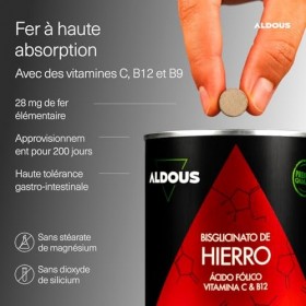 Fer Bisglycinate 14 mg + Vitamine C, B12 et Acide Folique - 400 Comprimés - Fer Complément Alimentaire avec Vitamine C - Anti