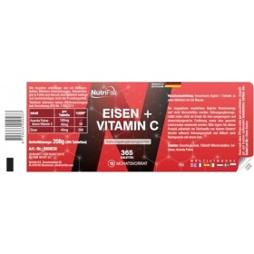Fer + Vitamine C - 365 comprimés - Bisglycinate de fer avec vitamine C naturelle issue de lacérola - Dosage élevé - 100% vég