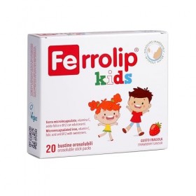 Ferrolip Kids Complément de Fer pour Enfants dès 3 Ans avec Acide Folique, Vitamine C et B12 20 Sachets Oralsolubles à la Fr