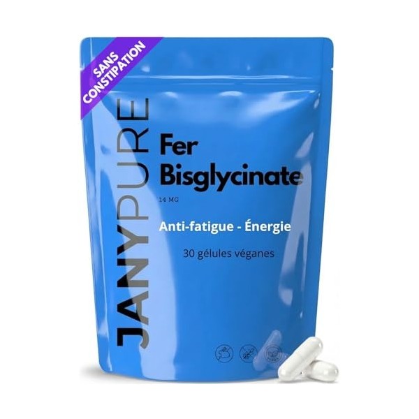 Fer Bisglycinate 14 mg - Haute Absorption & Digestion Facile - Fer Doux Sans Constipation - Anti-Fatigue & Énergie - Compléme