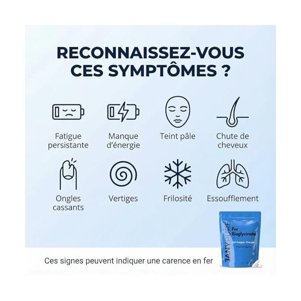 Fer Bisglycinate 14 mg - Haute Absorption & Digestion Facile - Fer Doux Sans Constipation - Anti-Fatigue & Énergie - Compléme
