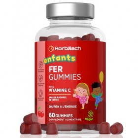 Fer Gummies Enfants 7mg avec Vitamine C 20mg | 60 Vegan Gummies | Fer Complément Alimentaire avec Acide Ascorbique | Iron Sup