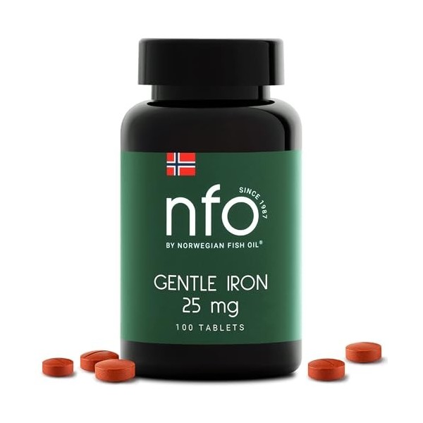 NFO GENTLE IRON [100 comprimés] Complexe de fer naturel norvégien à haute dose Avec la formule brevetée Ferrochel – la forme 
