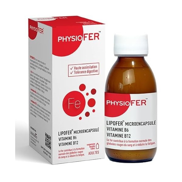 IMMUBIO Physiofer Suspension buvable - Complément Alimentaire à base de Fer et Vitamines B6 et B12-120ML