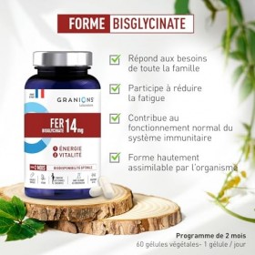 FER BISGLYCINATE 14 mg GRANIONS Immunité et Energie + Vitamines B – Bisglycinate de Fer – Fer Bisglycinate Biodisponibilité O