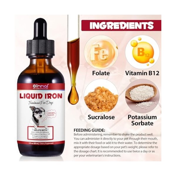 JSBNQRMZ Fer Liquide pour Chien - Complément Alimentaire Contre lAnémie et la Fatigue - Complexe de Fer Polysaccharidé Haute
