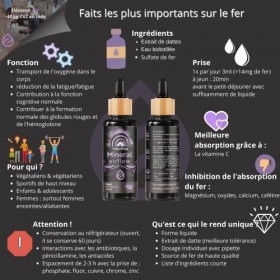 NatuRise® Fer Liquide - 14 mg de fer - avec extrait de datte - vegan - haut dosage - 100 ml - verre UV - pipette avec échelle