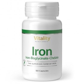 Fer Bisglycinate Chélate 90 Gélules Haute Biodisponibilité, Complexe de Vitamine C, Fer et Cuivre, Vegan, 90 jours, Vitality 