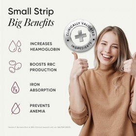 « Wellbeing Nutrition Melts Vital Iron - 30 Bandes de Fusion - Fer + Acide Folique - Augmente lHémoglobine - Sans Nausée - S