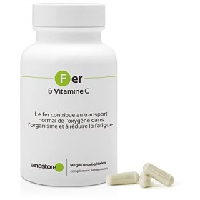 Fer et Vitamine C * 90 gélules végétales * Energie + Système immunitaire + Formation d’hémoglobine + Mémoire + Biodisponibili