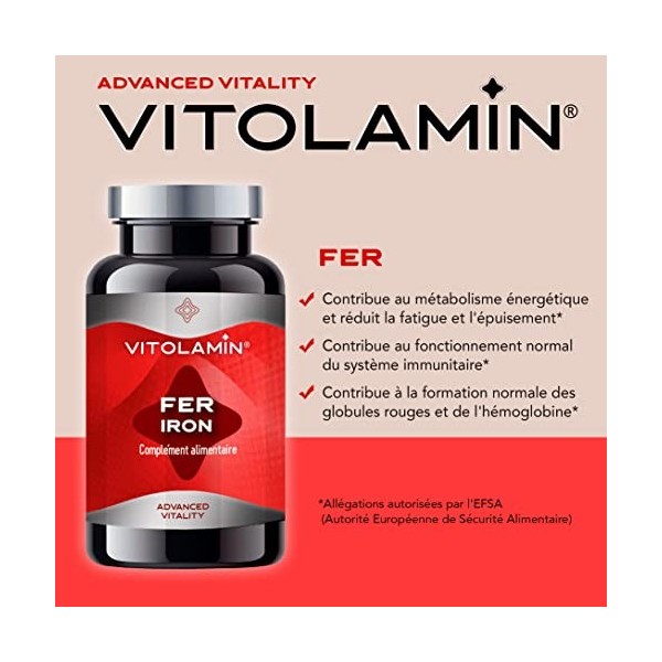 FER supplément | VITOLAMIN® 180 COMPRIMÉS VÉGÉTARIENS | Contribue au métabolisme énergétique et réduit la fatigue et lépuise