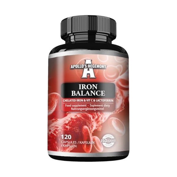 Iron Balance 120 gélules végétaliennes - Chélate de fer avec vitamine C et lactoferrine - 120 portions quotidiennes - Pour un