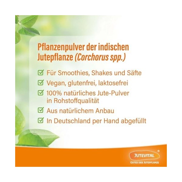 Poudre de jute : 70 % de fer en plus que le moringa | 15 × plus de vitamine K que les cynorrhodons | 5 × calcium par rapport 