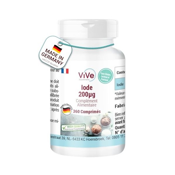 Iode 200μg - 360 comprimés - 200μg diode par comprimé - Hautement dosé - Biodisponible - Qualité allemande - ViVe Supplement