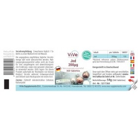 Iode 200μg - 360 comprimés - 200μg diode par comprimé - Hautement dosé - Biodisponible - Qualité allemande - ViVe Supplement