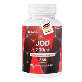 Iode 200μg - 365 comprimés contenant chacun 200μg diode - Hautement dosé - Iodure de potassium - 100% végétalien - Fabricati