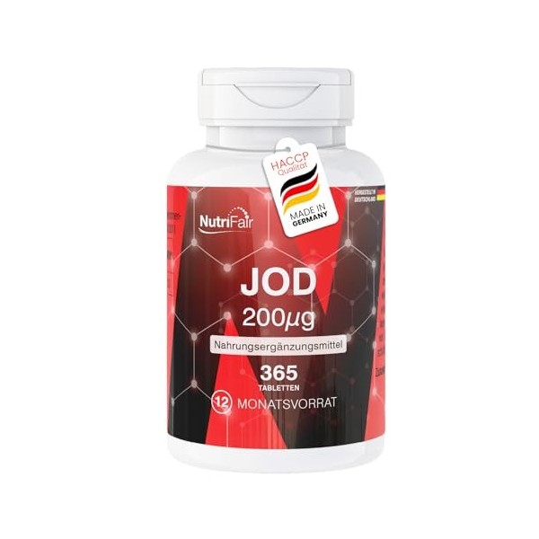Iode 200μg - 365 comprimés contenant chacun 200μg diode - Hautement dosé - Iodure de potassium - 100% végétalien - Fabricati
