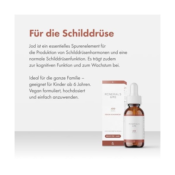 MINERALS & ME Gouttes diode – Hautement dosées & végétaliennes – Pour enfants à partir de 6 ans & adultes – 75–150 µg diode