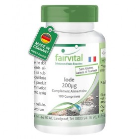 Fairvital | Iode 200μg - 180 comprimés - 200μg par comprimé - faciles à avaler - qualité contrôlée et hautement dosés - 100% 