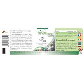 Fairvital | Iode 200μg - 180 comprimés - 200μg par comprimé - faciles à avaler - qualité contrôlée et hautement dosés - 100% 