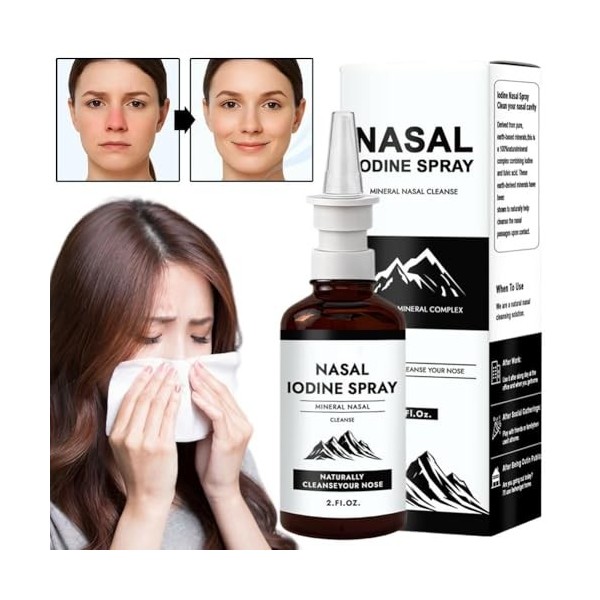 Spray nasal à liode, brume de nettoyage et de soin nasal quotidien avec iode et acide fulvique, brume fine non médicamenteus ...