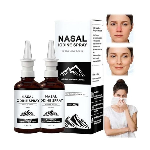Spray nasal à liode, brume de nettoyage et de soin nasal quotidien avec iode et acide fulvique, brume fine non médicamenteus ...