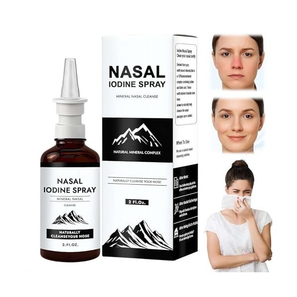Spray nasal à liode, brume de nettoyage et de soin nasal quotidien avec iode et acide fulvique, brume fine non médicamenteus ...