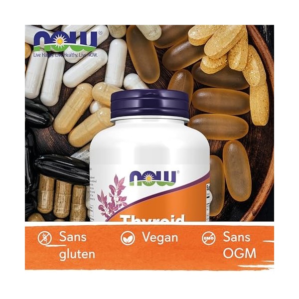 Now Foods, Thyroid Energy, avec Iode et L-Tyrosine, 180 Capsules végétaliennes, Sans Soja, Sans Gluten, Végétarien, Sans OGM