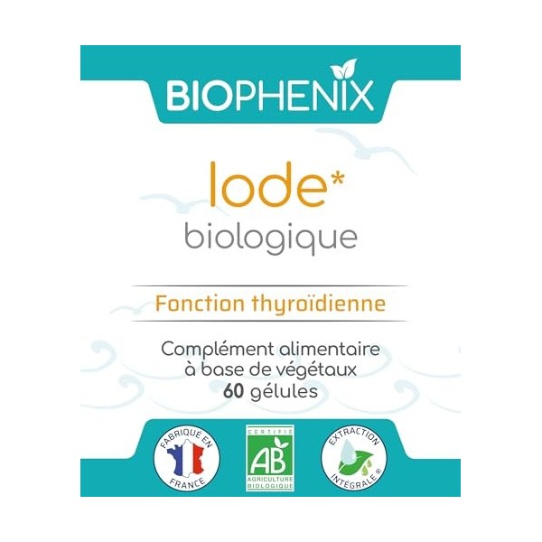 Biophénix Iode Biologique 60 Gélules - Complément Alimentaire BIO 100% Naturel à Base de Végétaux - Fonction Thyroïdienne - 1