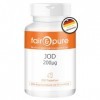 Fair & Pure Iode 200μg, 200 comprimés, 200μg diode par comprimé, complément alimentaire végétalien sans additifs, fabriqué e ...