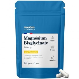 Magnésium Bisglycinate + Vitamine B6, Fatigue, Stress, Sommeil & Récupération, Magnesium Haute Absorption, 240 mg/j, 60 Gélul