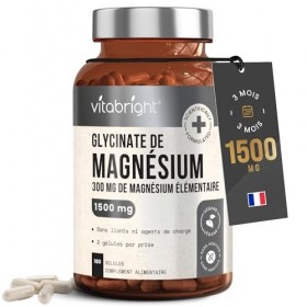 VitaBright Magnésium Bisglycinate Bio 1500 mg – 300 mg de magnésium élémentaire par portion – 180 gélules végétales pour 3 mo