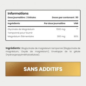 VitaBright Magnésium Bisglycinate Bio 1500 mg – 300 mg de magnésium élémentaire par portion – 180 gélules végétales pour 3 mo