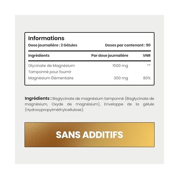 VitaBright Magnésium Bisglycinate Bio 1500 mg – 300 mg de magnésium élémentaire par portion – 180 gélules végétales pour 3 mo