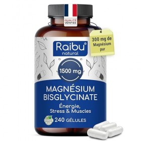 Magnésium Bisglycinate - 240 gélules, 300 mg de magnésium élémentaire par portion - Stress & Fatigue - Absorption optimale & 