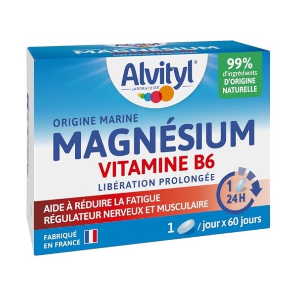 Alvityl Magnésium 300mg + Vitamine B6 - Libération Prolongée - Diffusion lente et progressive - Magnésium dorigine Marine - ...