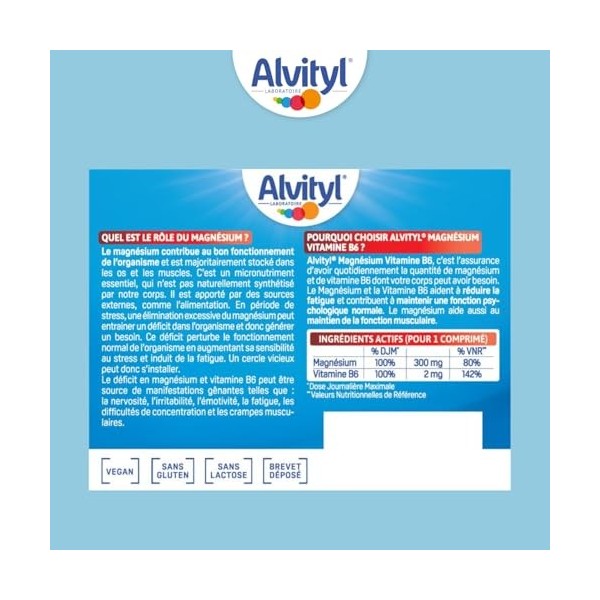 Alvityl Magnésium 300mg + Vitamine B6 - Libération Prolongée - Diffusion lente et progressive - Magnésium dorigine Marine - ...