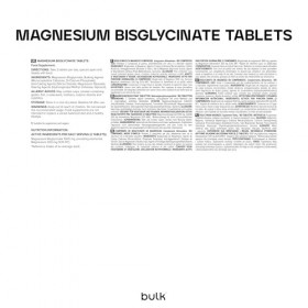 Bulk Comprimés de bisglycinate de magnésium, 500mg, 60 Comprimés, Absorption élevée, Favorise la fonction musculaire, Sommeil
