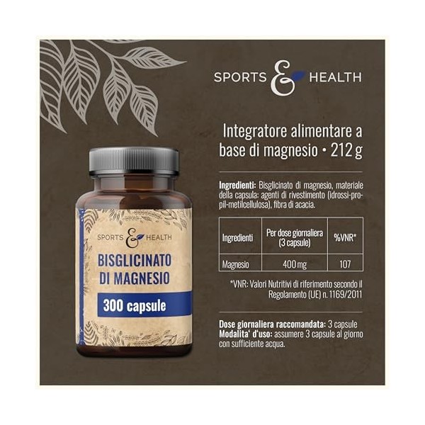 Magnésium Bisglycinate Gélules – 300 Gélules Hautement Dosées – Bisglycinate de Magnésium 400 mg par Portion Quotidienne – Vé