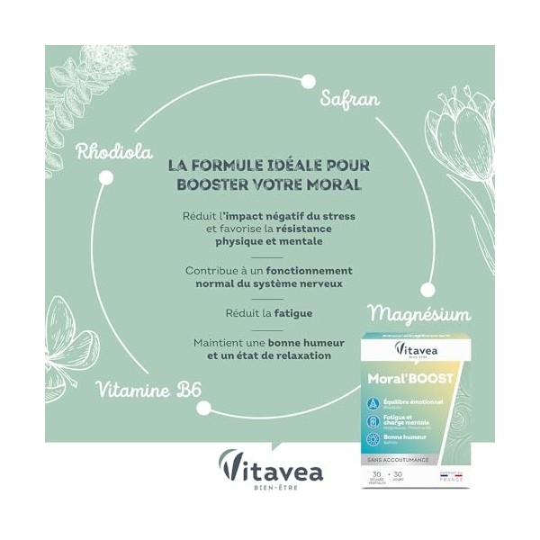 VITAVEA BIEN-ETRE - MoralBoost - Complément alimentaire stress, fatigue, charge mentale et bonne humeur - Magnésium, Vitamin