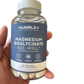 HUMBLE+ Magnésium Age-Well - Magnésium Bisglycinate Pur Haute Biodisponibilité + Vitamines D3, B6 & B12 Actives - Sommeil, St