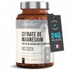 Magnésium Citrate en Gélules | 222 mg de Magnésium Élémentaire | 240 Gélules | Forme Bien Assimilable | Muscles, Sport, Systè