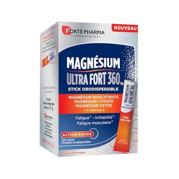 Forté Pharma - Magnésium Ultra Fort 360 - Energie booster, Irritabilité, Fatigue musculaire, Action rapide - 3 sources de mag