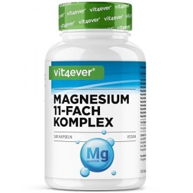 Complexe de Magnésium - 240 gélules - 11 composés de haute qualité - 408 mg de magnésium élémentaire par dose journalière - H