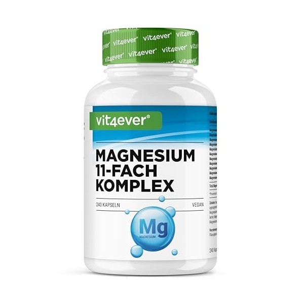 Complexe de Magnésium - 240 gélules - 11 composés de haute qualité - 408 mg de magnésium élémentaire par dose journalière - H