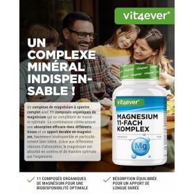 Complexe de Magnésium - 240 gélules - 11 composés de haute qualité - 408 mg de magnésium élémentaire par dose journalière - H