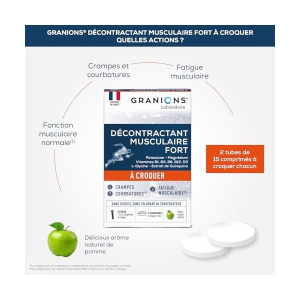 GRANIONS Décontractant Musculaire Fort à croquer | Soulagement rapide des crampes, courbatures, contractures et fatigue muscu...