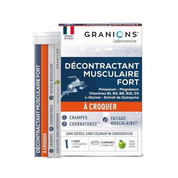 GRANIONS Décontractant Musculaire Fort à croquer | Soulagement rapide des crampes, courbatures, contractures et fatigue muscu...